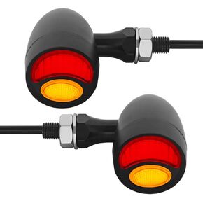 Motorcycle Bullet Turn Signals Led Rear Brake Tail Lights 2 Pack, Retro Dual Amber Red Switchback Light Motorbike Blinkers Universal For Chopper Bobber Harley Honda Suzuki Triumph - Black