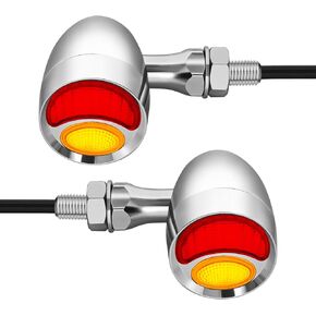 دراجة نارية رصاصة بدوره إشارات أدى أضواء الفرامل الخلفية 2 حزمة، الرجعية المزدوج العنبر الأحمر التبديل الضوء الخلفي دراجة نارية الوامض العالمي للمروحية بوبر هارلي هوندا سوزوكي انتصار - أسود in Kuwait