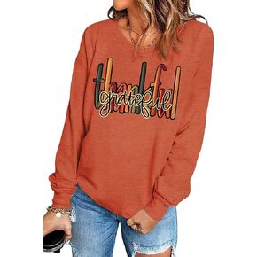 Thanksgiving Sweatshirt for Women Thankful Greatful Long Sleeve Shirt Pumpkin Graphic Lightweight Pullover Tops