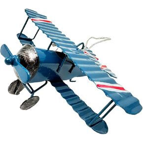Mini Airplane Ornament，Hanging Vintage Metal Airplane ，Biplane Iron Aircraft Model Statue for Cake Toppers, Photo Props, Christmas Tree, Desktop Decoration