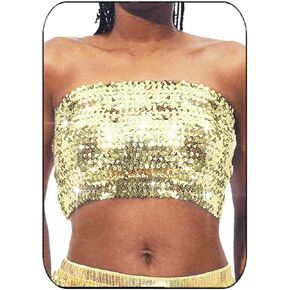 Aukmla Sparkly Sequin Tube Top Strapless Bra Crop Tops Metallic Party Clubwear for Women
