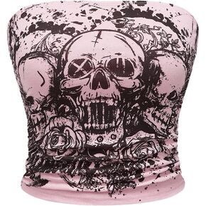 Floerns Women's Goth Skull Print Strapless Tube Y2k Sleeveless Bandeau Top