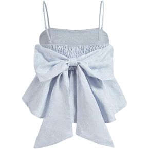 Women's Cute Knot Bow Back Flared Cami Tops Elegant Ruffle Hem Summer Camisole