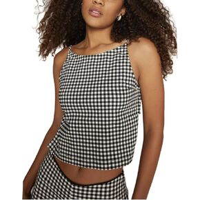 Women Y2K Printed Crop Top Square Neck Sleeveless Gingham Ruffle Runched Camisole Summer Backless Cami Tank Vest