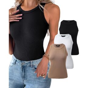 CHICME 3 Piece Womens Tank Tops Sleeveless Basic Cami Shirt Slim Knit Ribbed Racerback Blouses