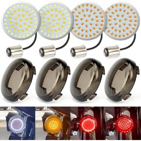 psler 2" 1157 Front Rear LED Motorcycle Turn Signal Lights Bulbs Kit Blinker Indicator 48 LEDs with Smoked Lens Covers for Bullet Style Touring Street Road Glide Road King Dyna Sportster 1986-2023