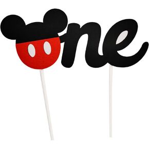 CHuangQi 1st Birthday Cake Topper, Happy Birthday Cake Banner, Baby Shower Mickey Inspired O-N-E Cake Topper for Boy & Girl, 3.2in x 8.7in