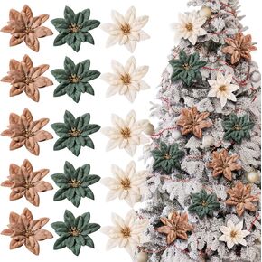 15 Pcs Poinsettia Flower Artificial Poinsettia with Clips Christmas Decor 5.5'' Vintage Poinsettia Christmas Ornaments Christmas Tree Flower for Xmas New Year Wedding Party Decor
