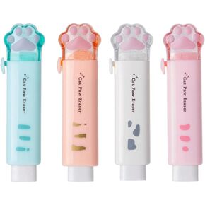 1Pc Random Color Student Cute Rubber Rubbing Eraser Retractable Reward School Supplies Push-Pull Cat Paw School Pencil Eraser Pencil Eraser Cute Eraser ，Standard Pencil Erasers