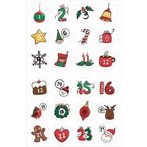 Multicolor Calendar Christmas Number Stickers, Calendar Number Stickers 1-24 Christmas Calendar Stickers, Home and Kitchen DIY Christmas Countdown Sticker