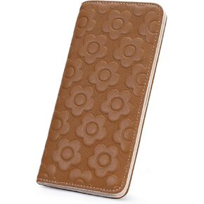 Ultra Slim Thin Wallet Women 3D Embossed Flower Leather Womens Wallet RFID Blocking Credit Card Holder Bifold Clutch Long Ladies Billfold Wallet for Women Yellow