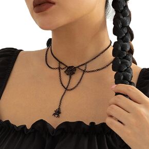 Kercisbeauty Spider Net Pendant Black Choker Necklace for Women Girls Halloween Party Jewelry Punk Gothic Black Necklace (Style 1)