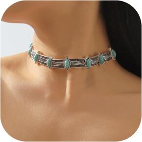 CSIYANJRY99 Boho Choker Necklaces for Women Vintage Western Turquoise Choker Necklace Bohemian Brown Suede Leather Choker Western jewelry