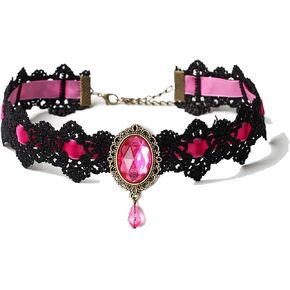 Gothic Choker Necklace for Women,Halloween Black Lace Choker Necklace Punk Lace Crystal Choker Necklace Vampire Choker Necklace Halloween Costumes Jewelry