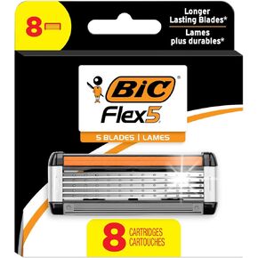 BIC Flex 5 Hybrid Disposable Razors for Men, Sensitive Skin Razor For a Smooth and Close Shave, 1 Handle and 7 Cartridges With 5 Blades