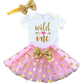 Wild One 1st Birthday Girl Outfit, Pink and Gold First Birthday Tutu Dress
