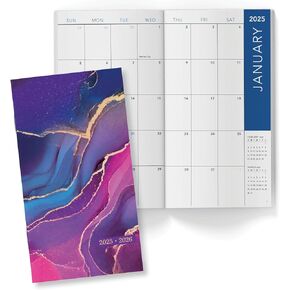2-Year Monthly Pocket Planner/Pocket Calendar, 3.5"x6.5", 2025-2026: Weekly Planner/Weekly Agenda/Monthly Calendar Organizer (Pink Purple Marble)