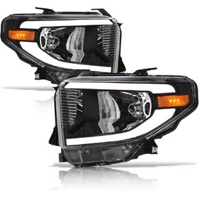Alpha Owls 8711651 Projector Headlights With Switchback Sequential LED Light Bar & Startup Light - Black Amber Fits 2014-2021 Toyota Tundra With Level Adjuster
