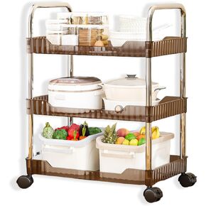3 Tier Utility Cart Clear, Acrylic Bathroom Cart Organizer Kitchen Organizer Rolling Storage Cart Mobile Shelving Unit Multi-Functional Shelves for Office, Kitchen, Living Room