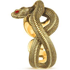 Unisex Cool Wrap Snake Ring,Retro 14K Yellow Gold Plated Punk Gothic Cocktail Party Biker Snake Animal Ring for Men Women
