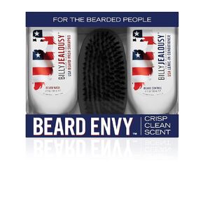 Billy Jealousy Beard Envy USA Edition - Beard Introductory Kit With USA Beard Wash Shampoo, USA Leave-In Conditioner and Vegan Boar Bristle Brush