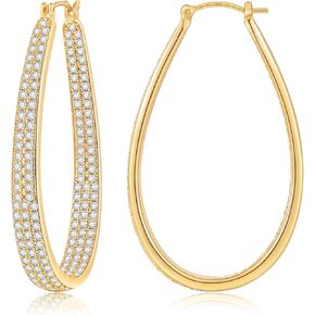 Gacimy Gold Oval Hoop Earrings for Women 14K Real Gold Plated, Chunky Gold Earrings Hoops for Women with Cubic Zirconia
