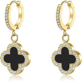 Clover Earrings for Women 18K Gold Plated Four Leaf Clover Hoop Earrings Simple Lucky Drop Earrings Jewelry Gifts for Women