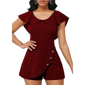SheKiss Casual Summer Elegant Rompers for Womens Plain Color Short Sleeve Patchwork Button Short Jumpsuits in Kuwait