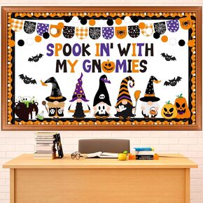 Halloween Gnome Bulletin Board Decorations Halloween gnome Classroom Cutouts Trick Treat Pumpkin Bat Paper Decors for Holiday School Classroom Chalkboard Wall Decor Teacher Supplies