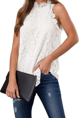 Lace Tank Tops for Women Loose Crochet Hollow Out Work Blouses Casual Basic Ladies Running T-Shirts in Saudi Arabia