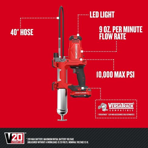Craftsman V20 Grease Gun, Cordless, 40" Hose, 10,000 Max PSI, Bare Tool Only (CMCGG001B) in Saudi Arabia