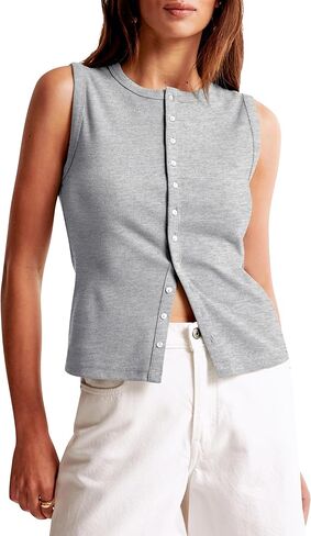 BAIGRAM Women Button Down Fitted Ribbed Tank Tops Cute Summer Sleeveless Vest Tops Going Out Y2K Trendy in Kuwait