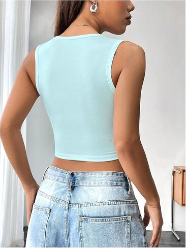 SHENHE Women's Letter Print Lace Up Round Neck Slim Fit Crop Going Out Tank Tops in Saudi Arabia
