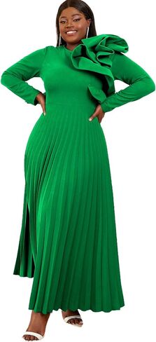AOMEI Women's Long Sleeve with Asymmetrical Ruffles Pleated A-Line Maxi Dress in Saudi Arabia