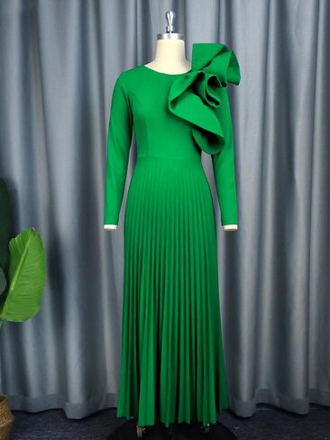 AOMEI Women's Long Sleeve with Asymmetrical Ruffles Pleated A-Line Maxi Dress in Saudi Arabia