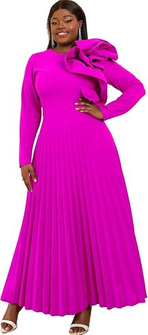 AOMEI Women's Long Sleeve with Asymmetrical Ruffles Pleated A-Line Maxi Dress in Saudi Arabia