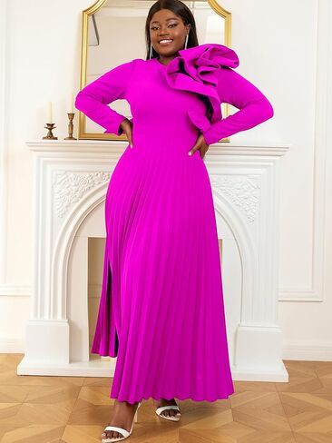 AOMEI Women's Long Sleeve with Asymmetrical Ruffles Pleated A-Line Maxi Dress in Saudi Arabia