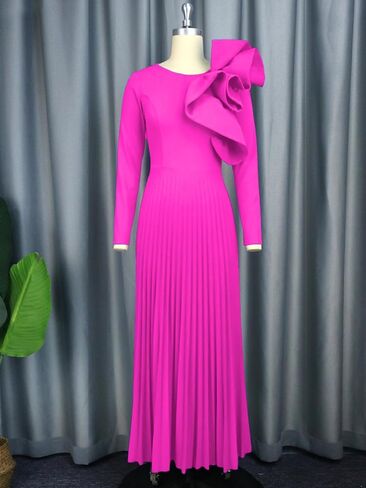 AOMEI Women's Long Sleeve with Asymmetrical Ruffles Pleated A-Line Maxi Dress in Saudi Arabia