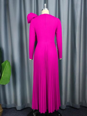 AOMEI Women's Long Sleeve with Asymmetrical Ruffles Pleated A-Line Maxi Dress in Saudi Arabia