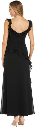 R&M Richards Long Plunge V-Neck Ruffled Evening Gown in Saudi Arabia