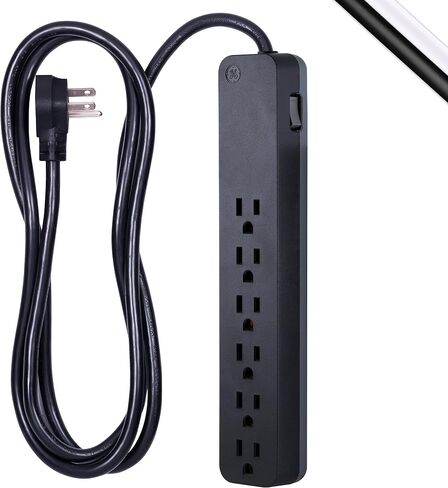 GE UltraPro 6-Outlet Surge Protector, 6 Ft Designer Braided Extension Cord, 560 Joules, Flat Plug, Wall Mount, UL Listed, Black, 45271 in Kuwait