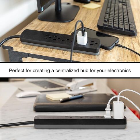 GE UltraPro 6-Outlet Surge Protector, 6 Ft Designer Braided Extension Cord, 560 Joules, Flat Plug, Wall Mount, UL Listed, Black, 45271 in Kuwait