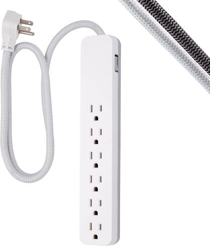 GE UltraPro 6-Outlet Surge Protector, 6 Ft Designer Braided Extension Cord, 560 Joules, Flat Plug, Wall Mount, UL Listed, Black, 45271 in Kuwait