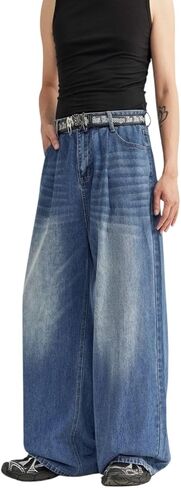 Men's Baggy Jeans Y2k Straight Leg Mid Waisted Solid Streetwear Loose Fit Vintage Hip Hop Denim Pants in Kuwait