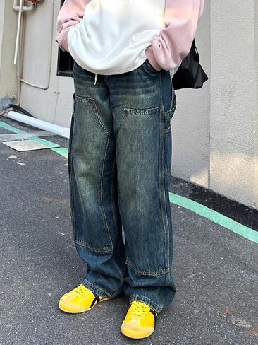 Men's Baggy Jeans Y2k Straight Leg Mid Waisted Solid Streetwear Loose Fit Vintage Hip Hop Denim Pants in Kuwait