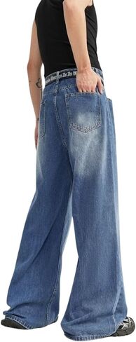 Men's Baggy Jeans Y2k Straight Leg Mid Waisted Solid Streetwear Loose Fit Vintage Hip Hop Denim Pants in Kuwait
