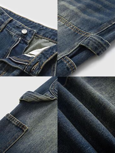 Men's Baggy Jeans Y2k Straight Leg Mid Waisted Solid Streetwear Loose Fit Vintage Hip Hop Denim Pants in Kuwait