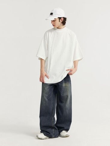 Men's Baggy Jeans Y2k Straight Leg Mid Waisted Solid Streetwear Loose Fit Vintage Hip Hop Denim Pants in Kuwait