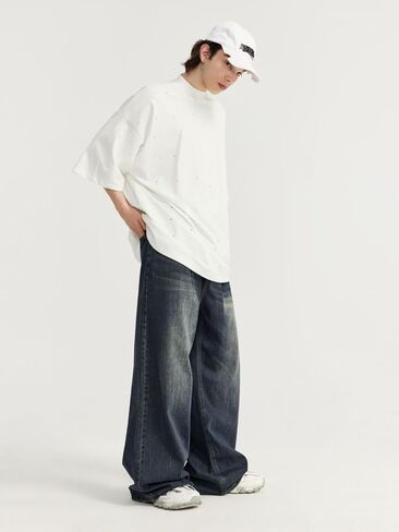 Men's Baggy Jeans Y2k Straight Leg Mid Waisted Solid Streetwear Loose Fit Vintage Hip Hop Denim Pants in Kuwait
