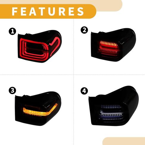 مجموعة مصابيح خلفية OLED - إشارات الانعطاف المتسلسلة للسيارة وإضاءة رسوم متحركة ديناميكية ثلاثية الأبعاد مع ضوء تشغيل - لسيارة Toyota FJ Cruiser 2007-2014 بلاستيك أسود - زوج واحد in Saudi Arabia